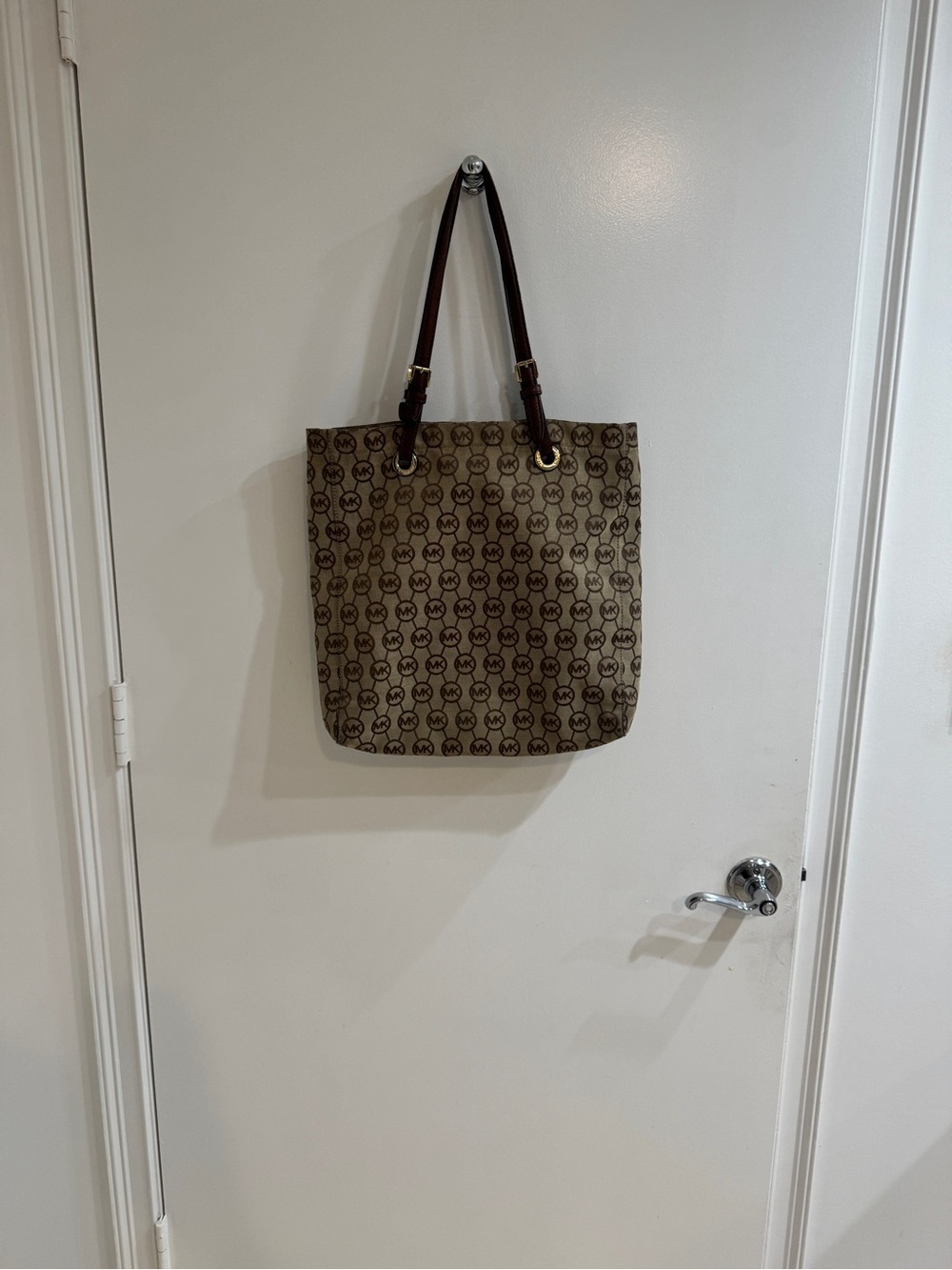 Michael Kors Collection Brown Monogram Tote with Dark Brown Straps